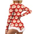 thumbnail image 1 of Pyjama de Noël pour Femmes, Imprimé Non Positionné, Col en V, Détail Plume, Manches Longues, Lingerie Aguichant, 1 of 7