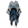 thumbnail image 3 of Las mujeres de punto mantón del poncho de imitación de la cachemira El modelo geométrico de la borla Tomshoo Azul, 3 of 7