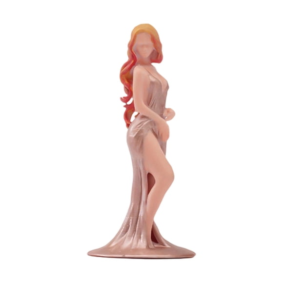 Figura en miniatura a escala 1/64, figura femenina realista para decoración de escritorio, belleza de cabello largo con vestido de noche, modelo para