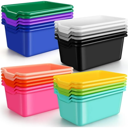 24 Pcs Plastic Cubby Bins Classroom Cubby Organization Book Bins for Classroom Bulk Toy Storage Baskets Stackable Assorted Colors Storage Containers for Home Office School Nursery Playroom