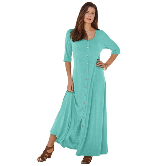 Roaman's Women's Plus Size Button Front Heathered Dress