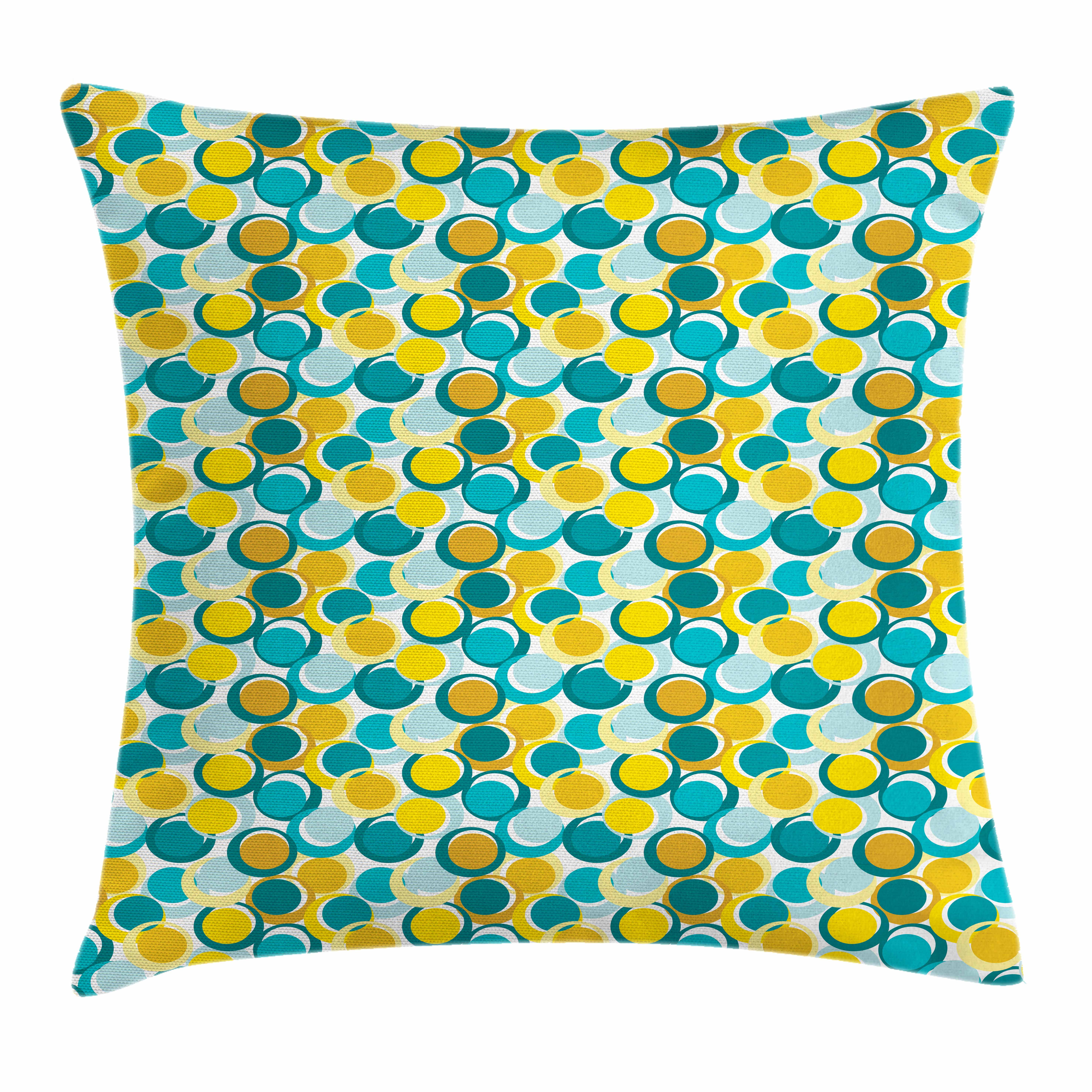 Geometric Throw Pillow Cushion Cover, Aqua and Earth Tones Nested Circles and Dots Interlacing