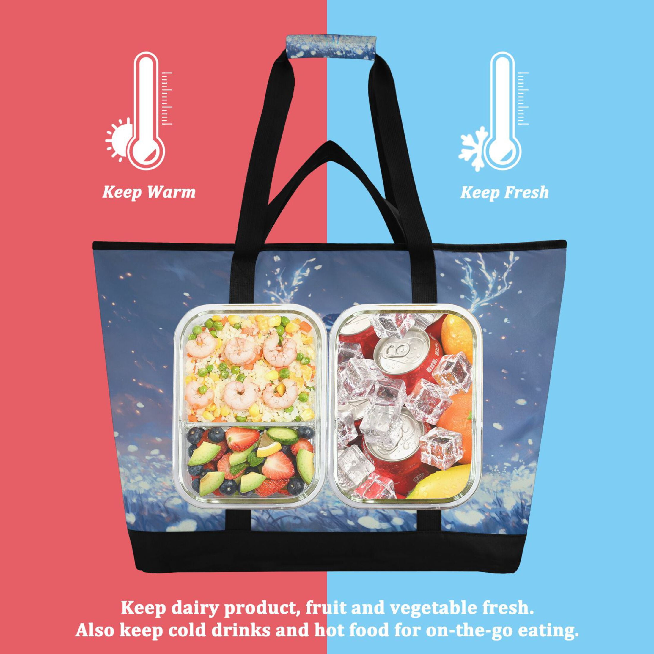 Large Hand-held Ice Pack Picnic Bag Insulation and Refrigeration Suitable for Shopping Picnics and Camping Beautiful Blue Elk