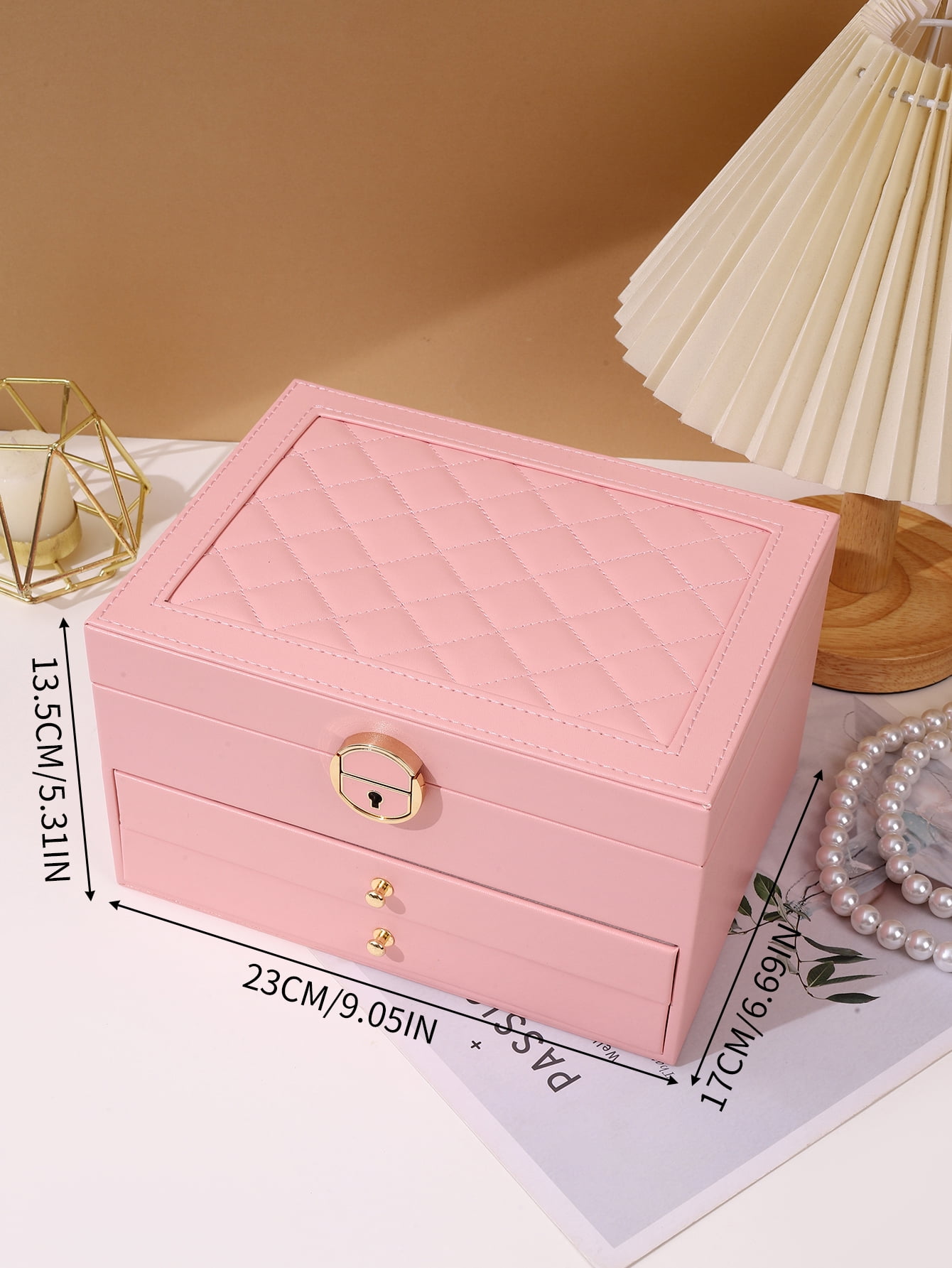 Christmas Gift for Women,Large Jewelry Box for Women Girls, 3 Layer Large Jewelry Boxes & Organizers, PU Leather Jewlwey Display Holder with Removable Tray for Earrings Rings Bracelets,Pink