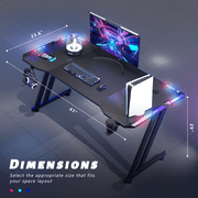 HLDIRECT 47 inch Gaming Desk with Led Lights, Gaming Table with Cup Holder & Headphone Hook for Adults, Black