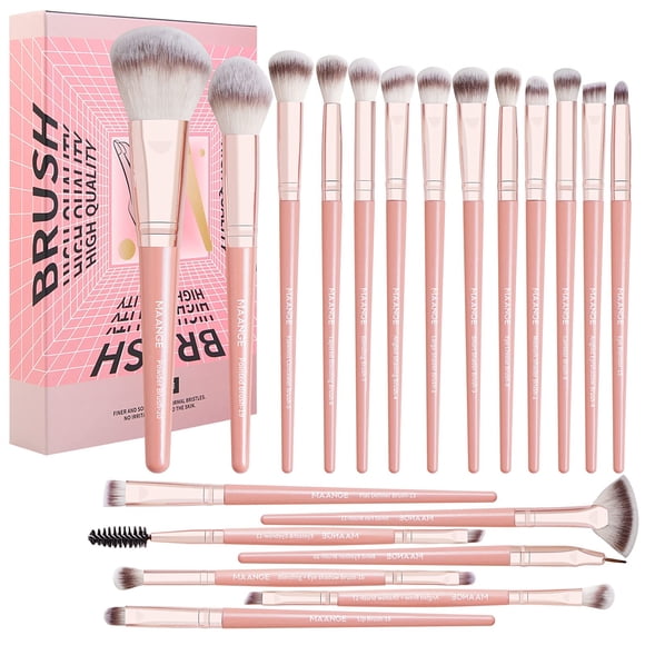 Brochas de maquillaje MAANGE de fibra sintética, 20 unidades, con caja de regalo, color rosa