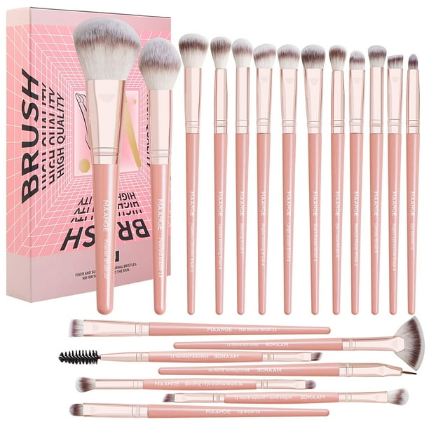 Brochas de maquillaje MAANGE de fibra sintética, 20 unidades, con caja de regalo, color rosa