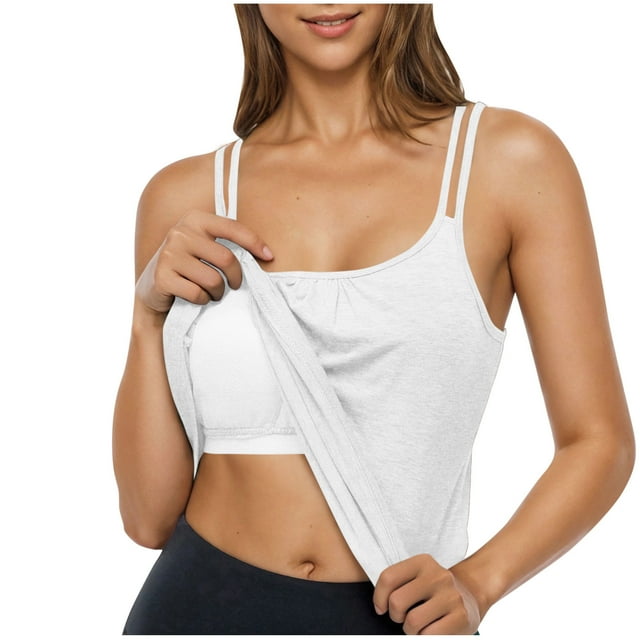 Diufon Camisole Tops for Women Built in Bra Workout Yoga Racerback Tank Tops Spaghetti Strap Basic Tops