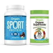 Orgain - Organic Sport Vegan, Gluten Free, Dairy Free Protein Powder - Chocolate (2.01 LB) + Superfoods Powder - Original (0.62 LB)
