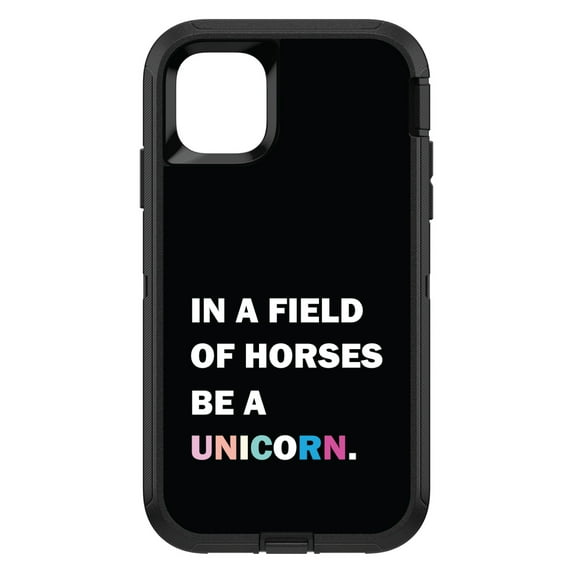 DistinctInk Custom SKIN / DECAL compatible with OtterBox Defender for iPhone 11 Pro (5.8" Screen) - In a Field of Horses, Be a Unicorn - Rainbow