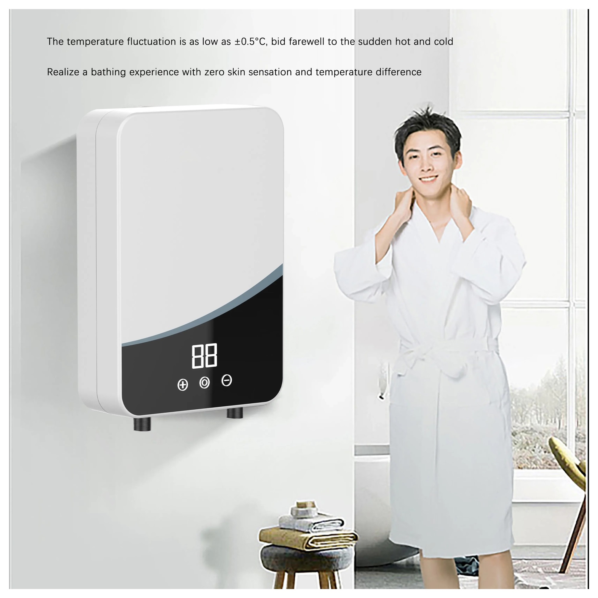 Instant Tankless Water Heater For Bathroom, 5.5kw Electric Instant Hot Water Heater With Self-modulating,Overheating Protection ,Safety Protections