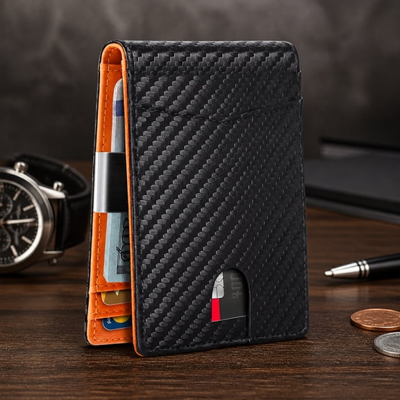 1PCS Wallet for Men Slim, Genuine Leather Mens Wallet RFID Blocking Credit Card Holder with Money Clip Holiday Gifts