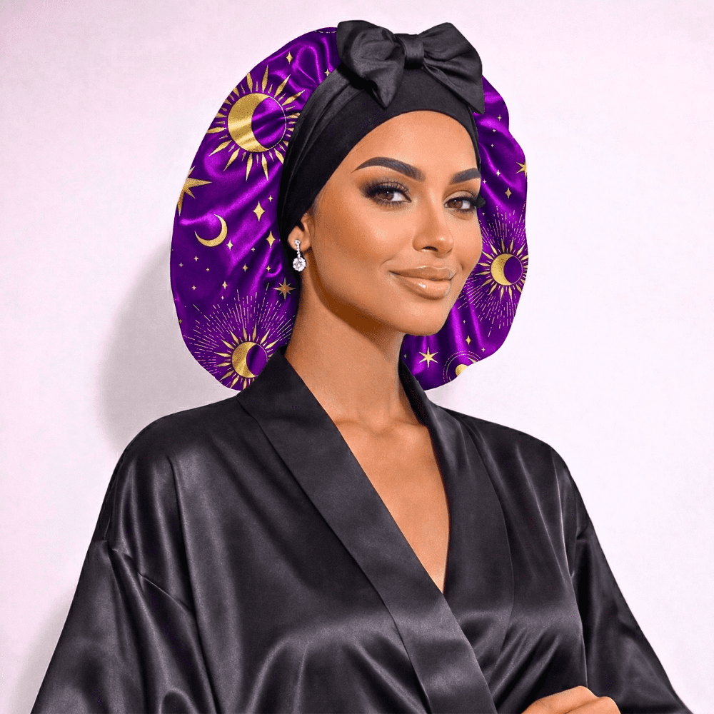 Prince Hair Company Large Silk Infused Satin Bonnet, Reversible Celestial Sleep Cap for Long Hair
