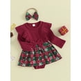 thumbnail image 3 of Suealasg Baby Girls Christmas Outfit 3 6 9 12 Months Infant Girls Long Sleeve Snow Print Plaid Romper Dress + Headband Set 0-18M 2Pcs Newborn Girl Fall Clothing, 3 of 9