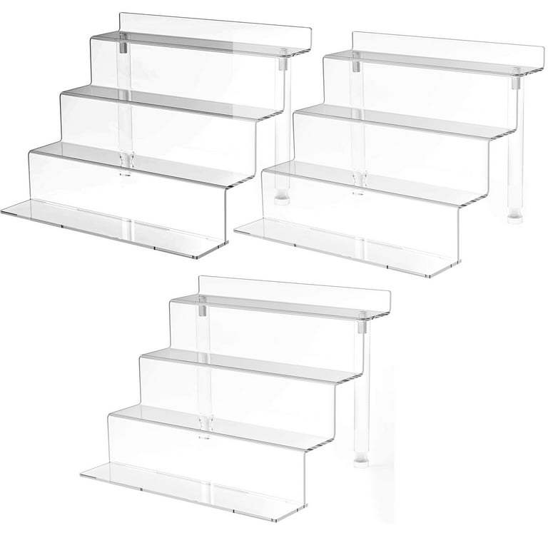 Hirchor Acrylic Riser Display Shelf for Amiibo Funko Pop Figures, 4 Tier Clear Cupcakes Stand for Cabinet, Table, Countertops (1pcs, Small), Size: 9 x