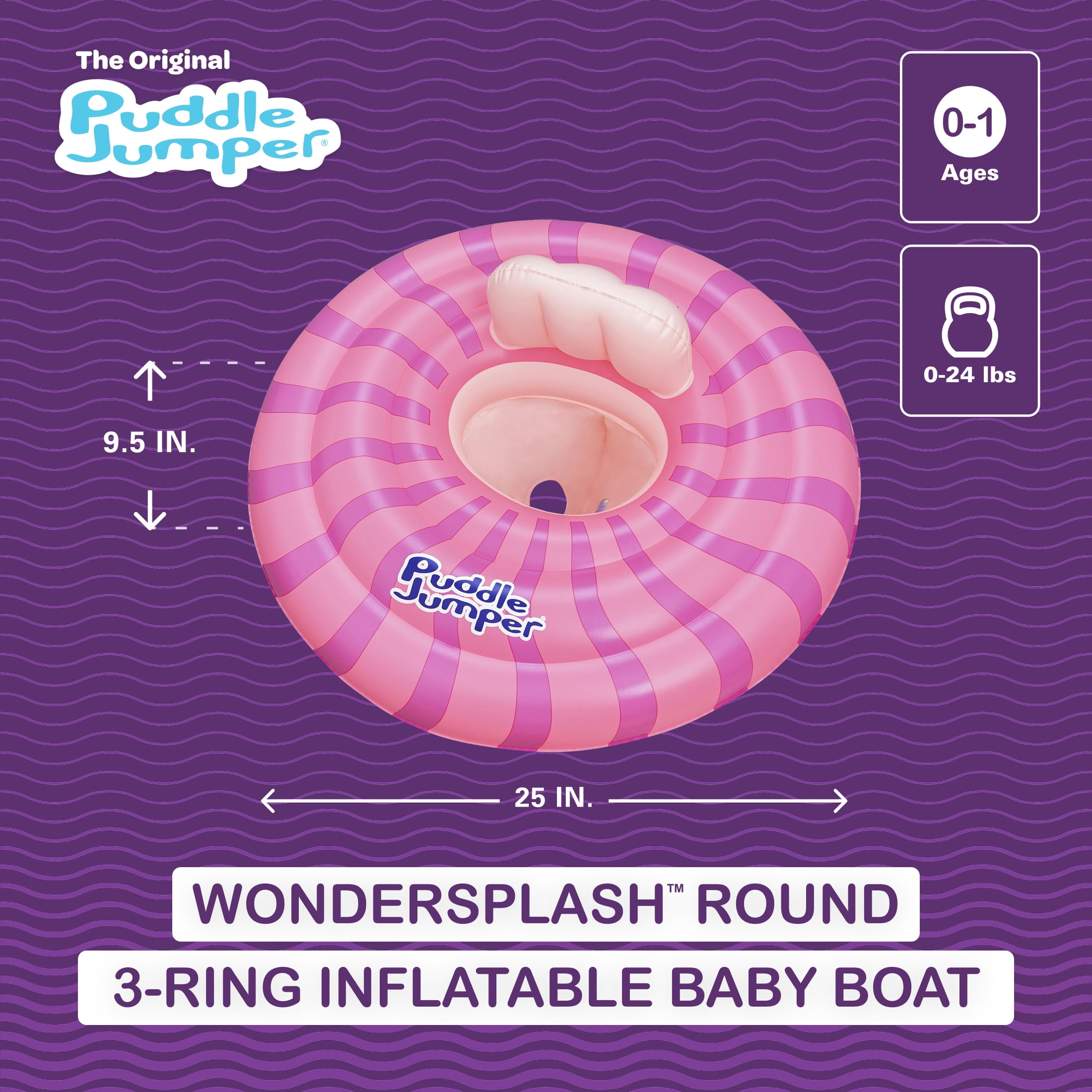 Puddle Jumper WonderSplash Round 3-Ring Inflatable Baby Boat Float, 0-24lbs (0-11kg) Weight Capacity