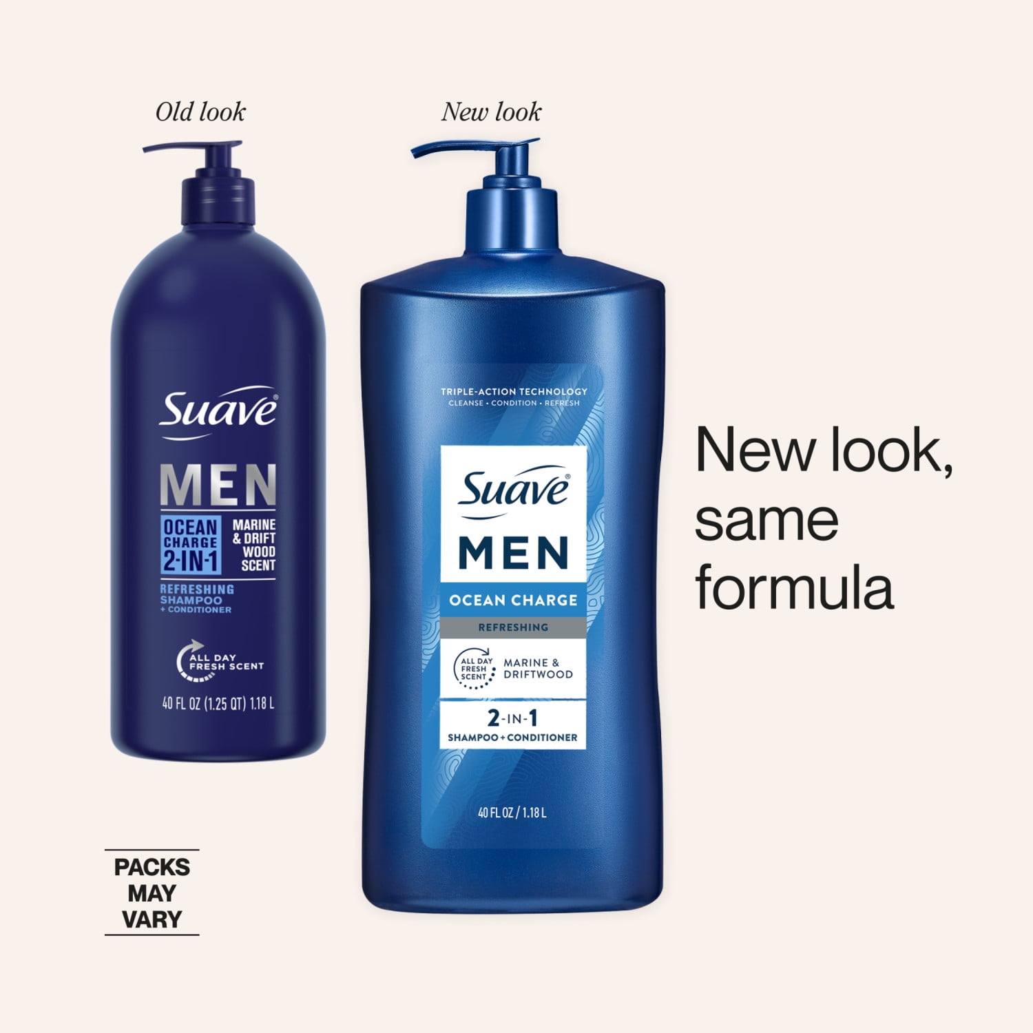 (4 pack) Suave Men Ocean Charge 2-in-1 Refreshing Shampoo & Conditioner with Pro Vitamin B5, 40 FL OZ Pump