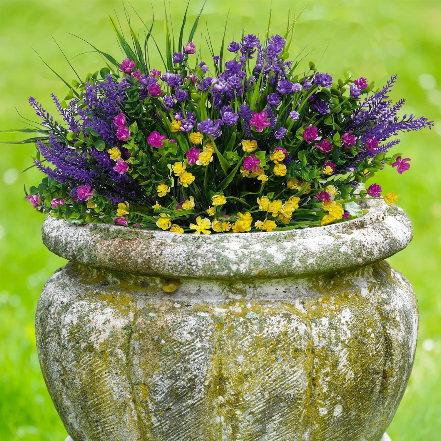 12 Bundles Artificial Flowers for Outdoors, UV Resistant No Fade Faux Plastic Shrubs Greenery Plants for Garden Patio Porch Window Box Home Indoor Farmhouse Hanging Planter Décor (Meadow Fresh)