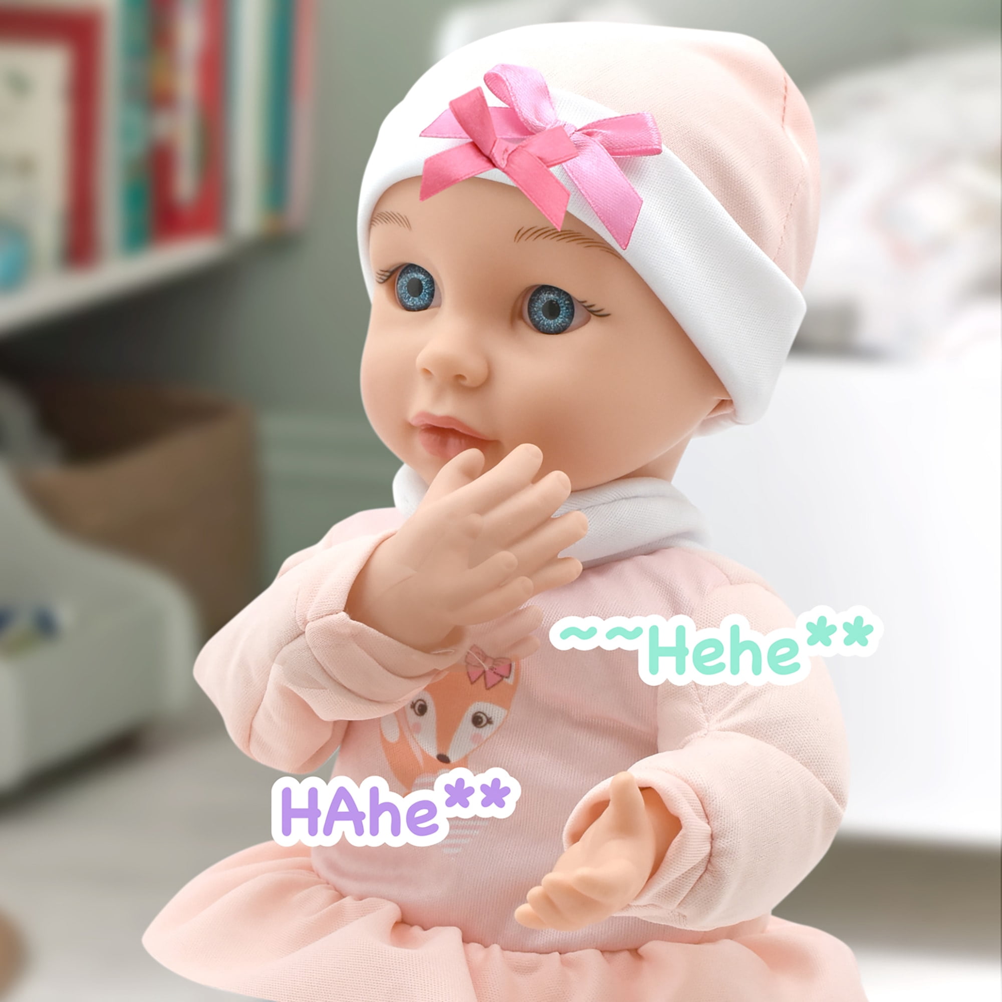 Little Darlings: Sweet Touch 14" Baby Doll - Fox-Pink-White - Soft Body, Makes Sounds, Sucks Thumb & Grabs Bottle, Interactive Toy, Kid-Toddler Age 2+