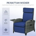 thumbnail image 4 of Outsunny Outdoor Recliner Chair with Cushions, PE Wicker Reclining Patio Lounge Chair with Adjustable Footrest, Armrests, Side Tray Table, Dark Blue, 4 of 9