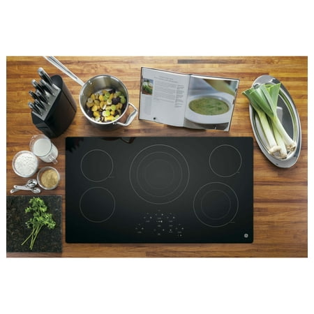 GE - 36" Built-In Electric Cooktop - Black on Black