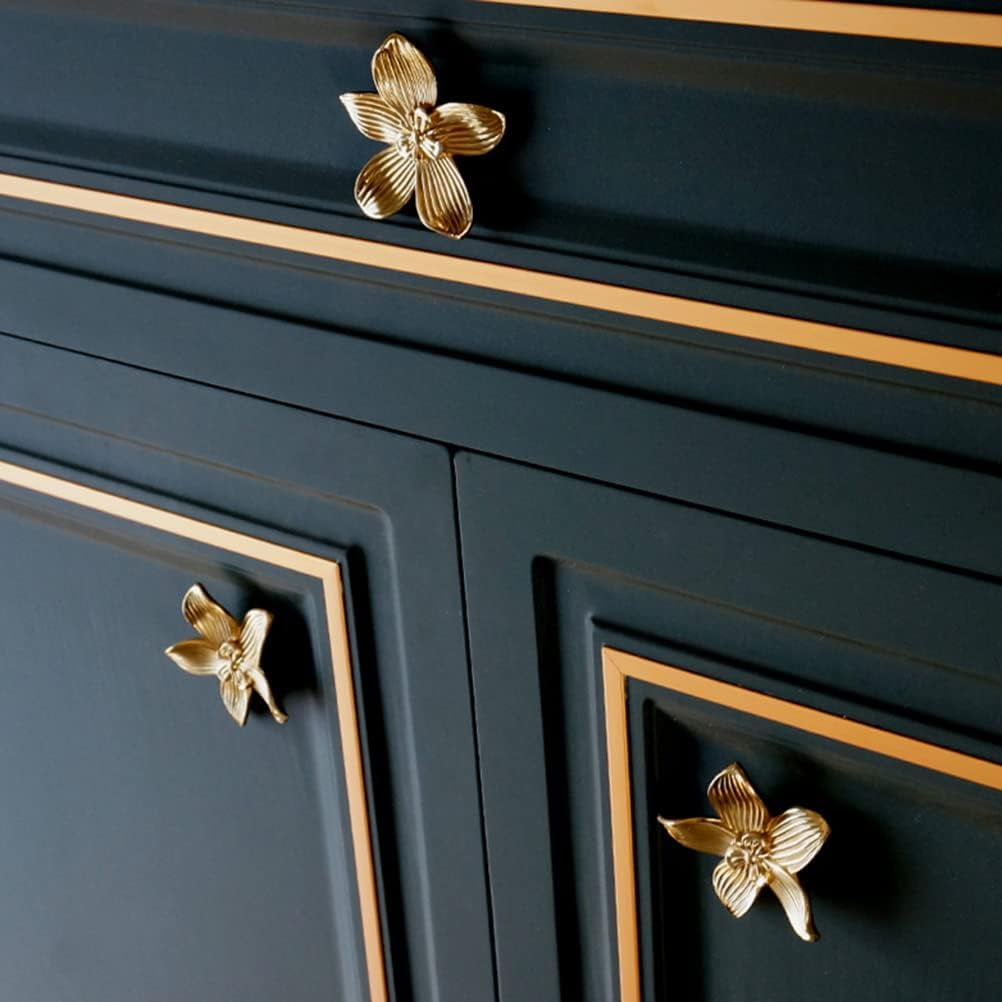 ABCISI Flower Cabinet Knobs, Brushed Gold, 8 Pack, Zinc Alloy Decorative Hardware, Decorative Handles for Furniture, Vanity, Kitchen, Closet, Bathroom, Unique Antique Pull