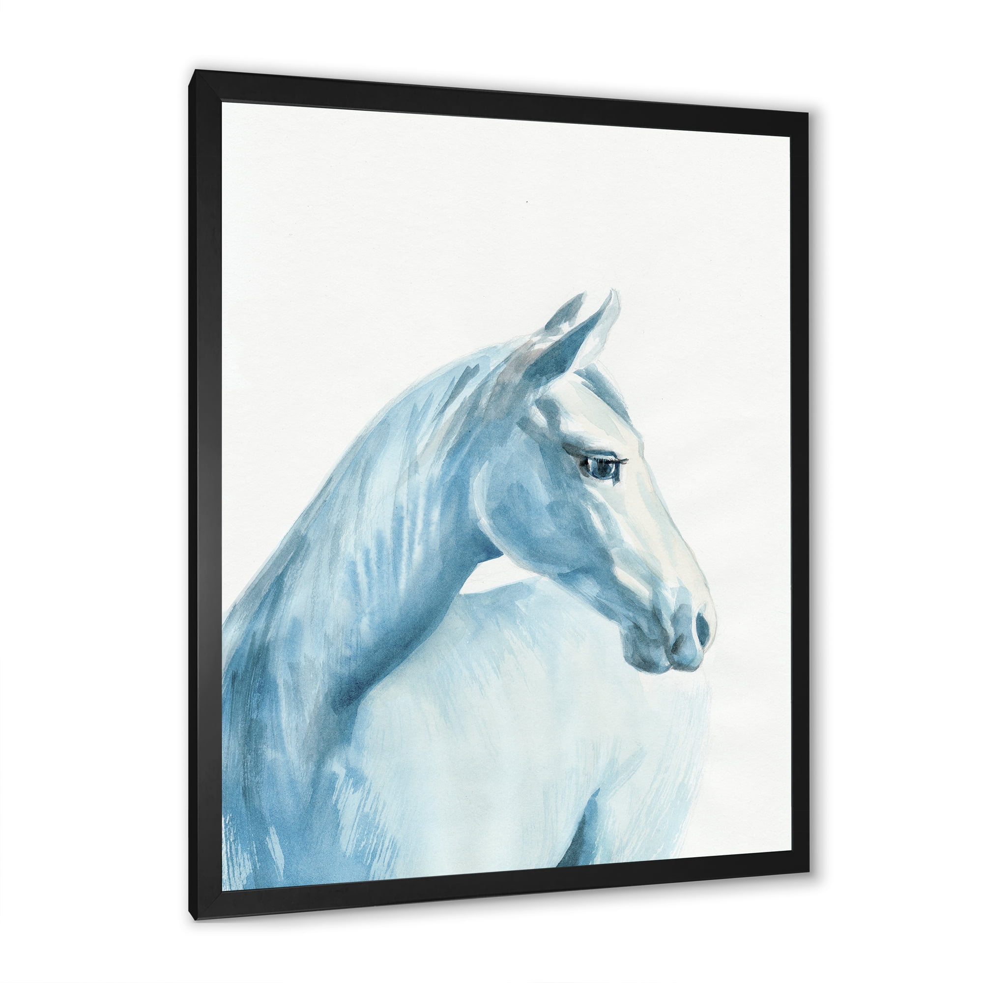 Designart 'Close Up Portrait Of A Light Blue Horse' Farmhouse Framed Art Print
