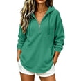 thumbnail image 2 of Women Waffle Knit Quarter Zip Hoodie Sevevn Drawstring Kangaroo Pocket Long Sleeve Loose Fit Casual Oversized Pullover Sweatshirt, 2 of 6