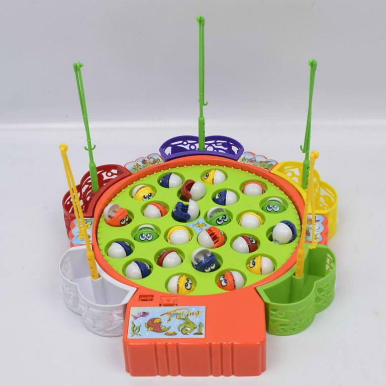 Fishing Game, Electric Double Rotating Fish Pool with Lights and Music,  Fishing Board Toy 24 Fish, Children Education Toy 