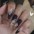 thumbnail image 1 of CLOACE Oval Press Nails Longitud media Mariposa Uñas postizas Negro mate Uñas postizas Largas uñas postizas Arte de uñas de cobertura completa Diseños de uñas acrílicas para mujeres y niñas 24 piezas Ormromra HMYH950, 1 of 4