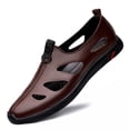 thumbnail image 1 of Sandalias de cuero genuino para hombres: livianas, elegantes y cómodas con pantuflas con suela de goma, 1 of 3