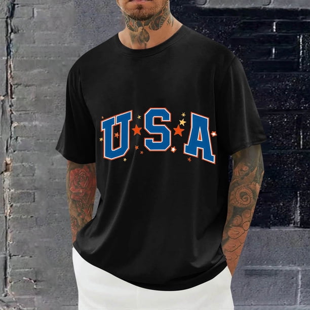 Tops para hombre, blusas y camisas de cuello redondo y manga corta para hombre, blusas casuales de moda con cuello redondo y estampado para hombre, blusas de poliéster para hombre.