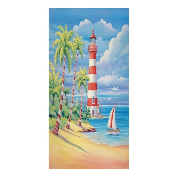 RKSupls Lighthouse Beach Palm Tree Microfiber Beach Towel Absorbent Compact Towels for Swimming Pool Beach Travel Things for Vacation Essentials Adult Gift,61.4×30.3Inch