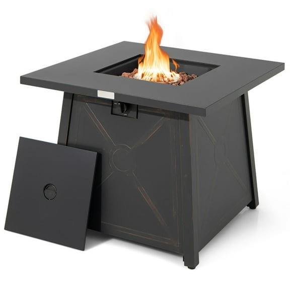 Demifill 30 Inch Square Propane Gas Fire Table with Waterproof Cover, 50,000 BTU Square Fire Table, Outdoor Fire Pit Table, Multifunctional Fire Pit for Outdoor, Black