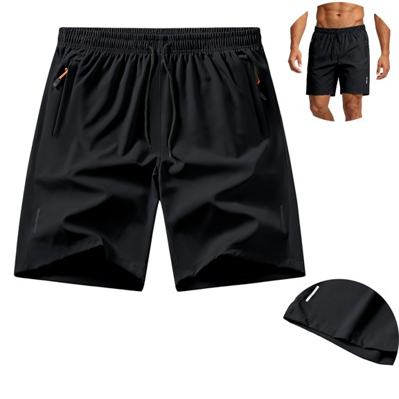 FOPSUFGWFO Mens Athletic Shorts Outdoor Running Lightweight Shorts Quick Dry Breathable Gym Shorts With Zipper Pockets Work Out Sports Black M