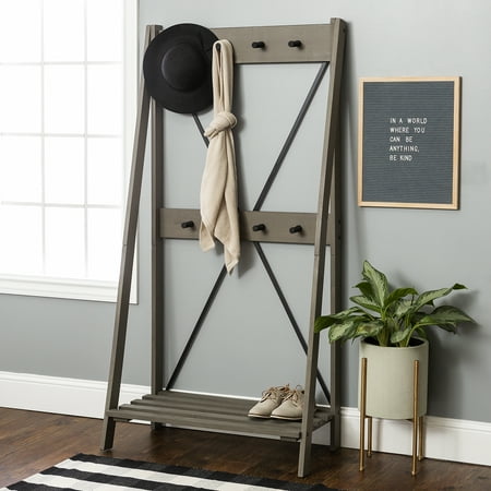 Manor Park Solid Wood Hall Tree With Shelf And 8 Hooks - Grey