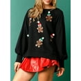 thumbnail image 3 of Lucakuins Sudadera con cuello redondo para mujer, holgada, con estampado de lentejuelas de Papá Noel, manga larga, para Navidad Lucakuins moda, 3 of 7