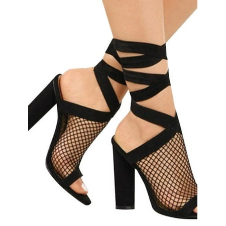 - Women High Block Heels Ankle Strappy Peep Toe Sandals Party Wedding Pump Shoes