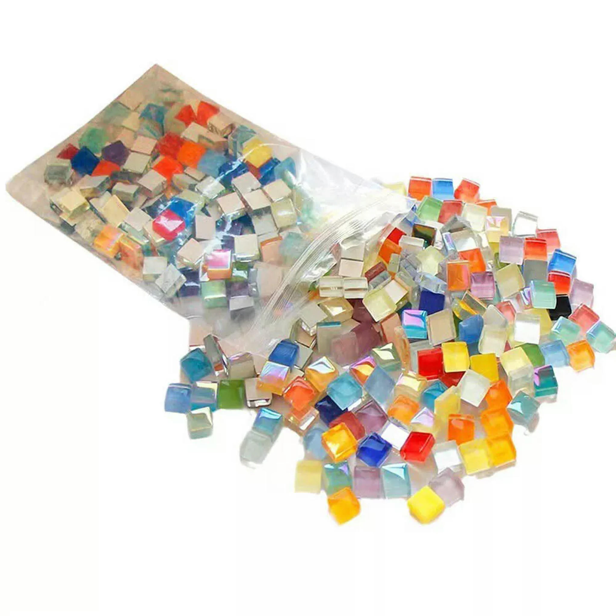 EOEMY Bulk 1.1Lb/500G /500 Pcs 10mm Mix Color Square Glass Mosaic Diy Craft Tiles