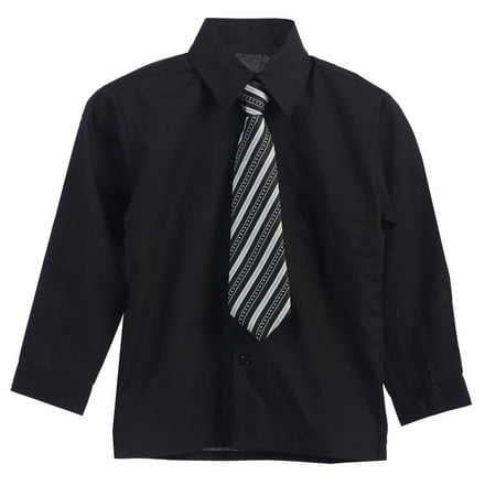 Big Boys Black Stripe Tie Long Sleeve Button Special Occasion Shirt