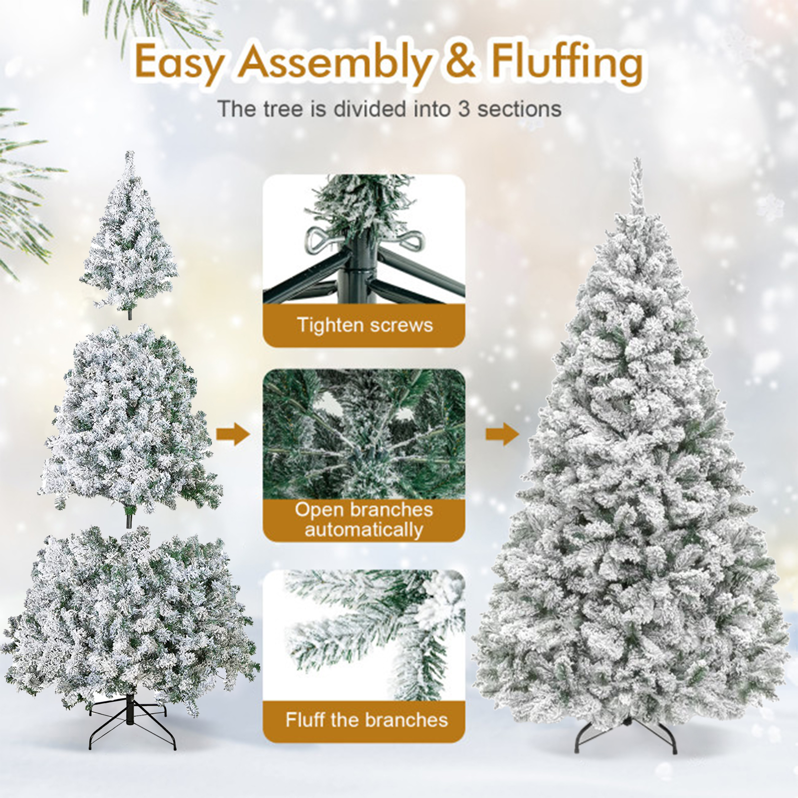 SUGIFT 6ft Snow Flocked Christmas Tree Unlit Holiday Decor