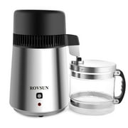 ROVSUN 1.1 Gallon/4L Countertop Water Distiller Stainless Steel for Home, 750W Distilled Water Machine Maker Water Distillers with Glass Container, 1L/H, Silver