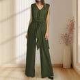 thumbnail image 2 of Women's V Neck Wide Leg Sleeveless Belted Jumpsuit, 2 of 2