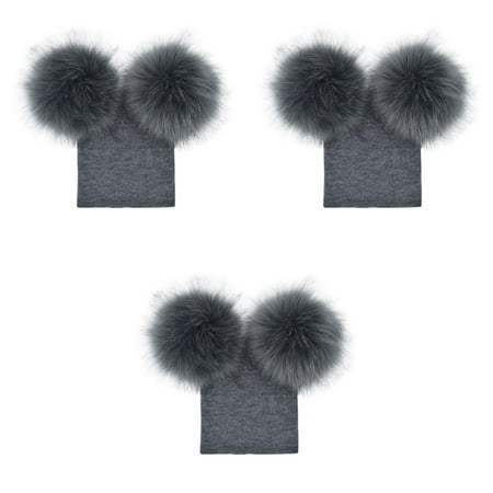 

wrea3pcs Baby Girls Boys Double Pompom Hat Crochet Knitted Winter Warm Faux Fur Ball Hat Beanie Bonnet