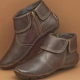 thumbnail image 2 of Puntoco Women'S Winter Boots Clearance,Womens Flats Non-Slip Leather Zipper Round Toe Shoes Ankle Boots Coffee, 2 of 6