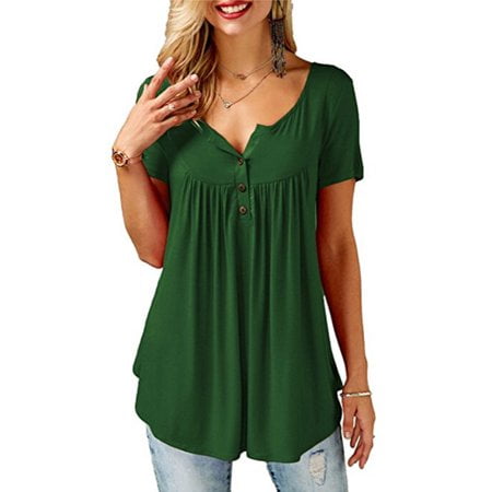 Viworld Women Summer Tunic Tops Casual Pleated Loose Blouse T-Shirt Plus Size S-5XL