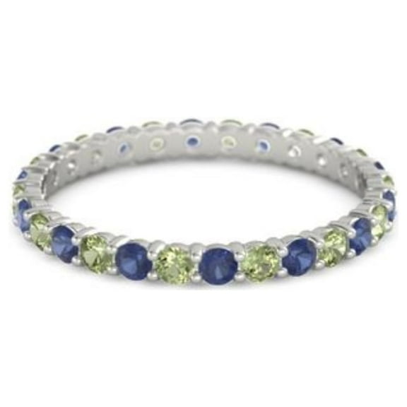 Blue Sapphire With Peridot Round 2.50 MM Eternity 925 Sterling Silver Women Stackable Ring