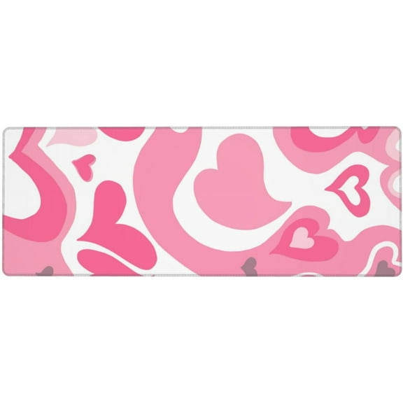 Pink Heart Gaming Mouse Pad Large Mousepad Office XL Extended Desk Mat Non-Slip Rubber Base for Office Home 31.5x11.8 Inch