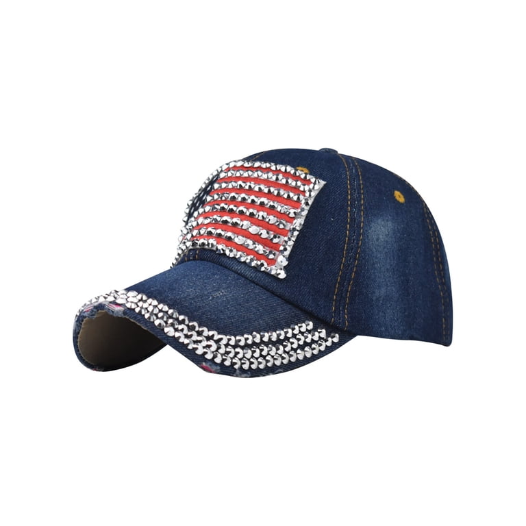 Xysaqa Bling Rhinestone Baseball Cap Patriotic Hat for Women  display picture 3