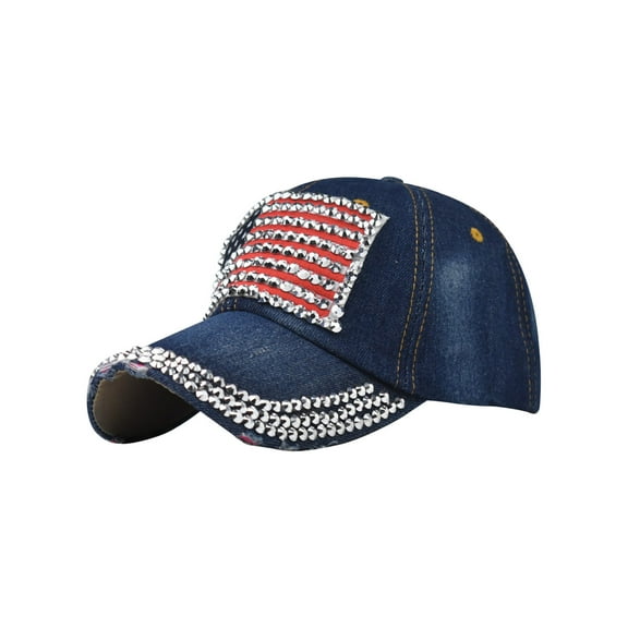 American Flag Bling Baseball Cap Sparkle Rhinestone USA Flag Cowboy Hip Hop Hat All Seasons for Unisex